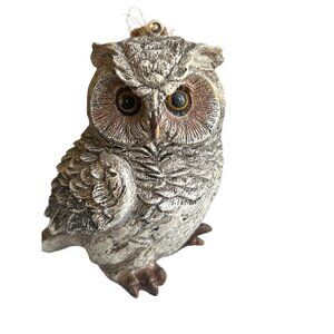 Handcrafted Glittery Owl Figurine Ornament With Twine Hanger - 4" Tall